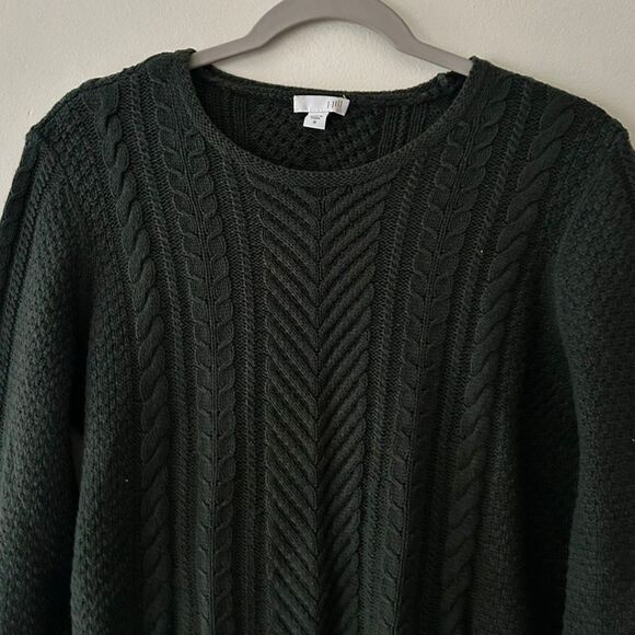J. Jill Forest Green Cable Knit Sweater Tunic Size Medium Cotton Wool Blend EUC - Picture 6 of 9